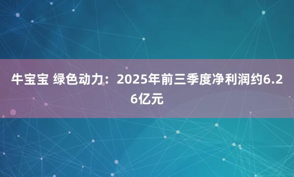牛宝宝 绿色动力:2025年前三季度净利润约6.26亿元